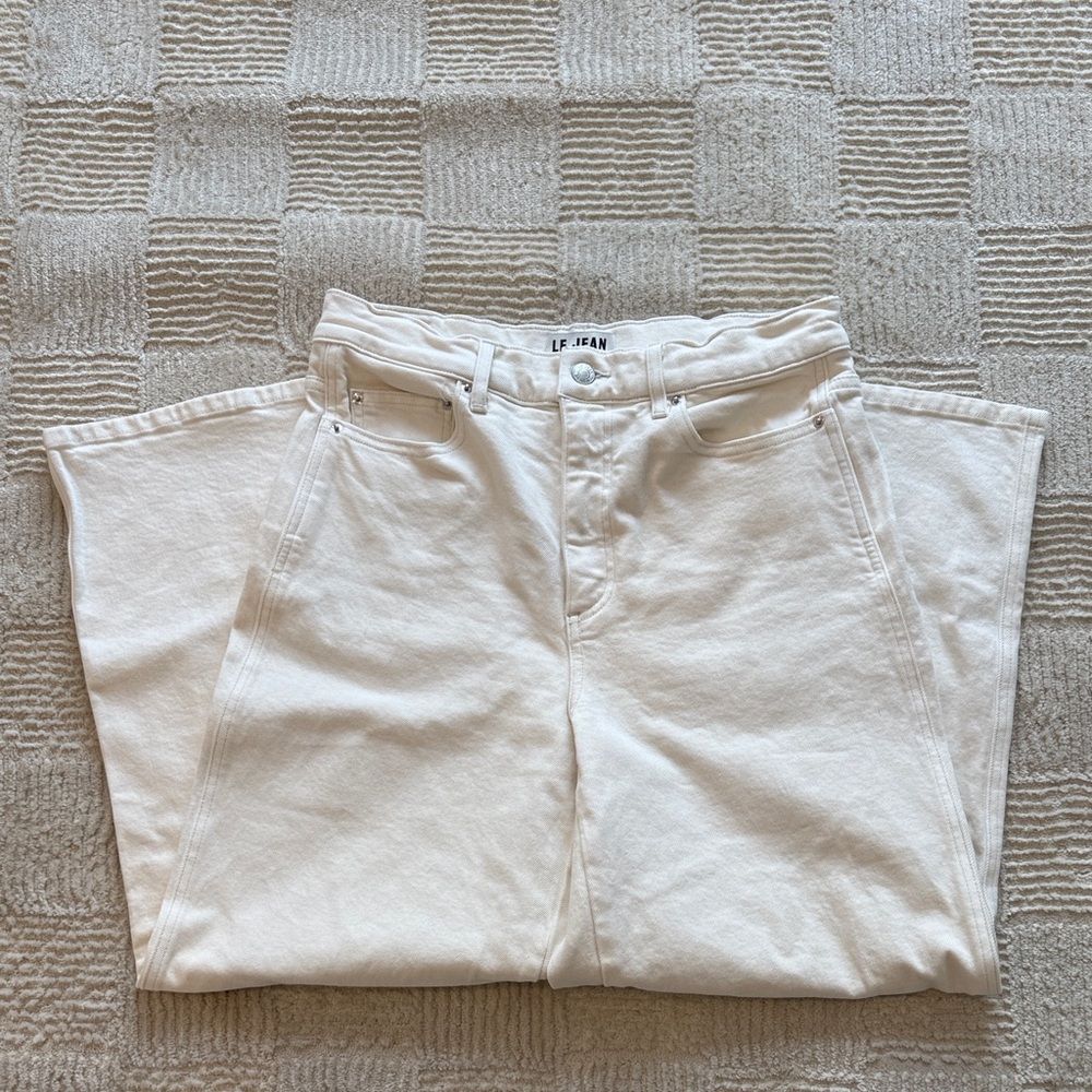 Le Jean Cropped Wide Leg Jeans in Cream